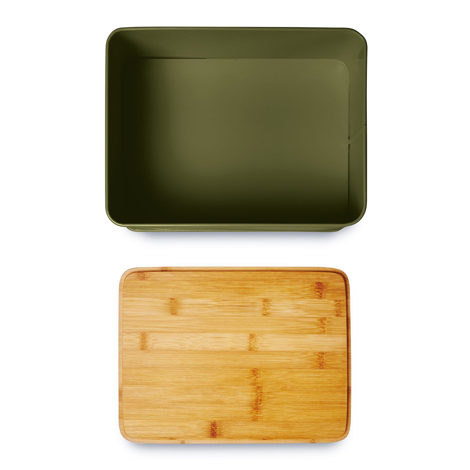 Cuisine Brotkasten aus Metall mit Bambus Deckel - Rechteckig 30,5 x 23,5 x 14 cm - Olivegrün