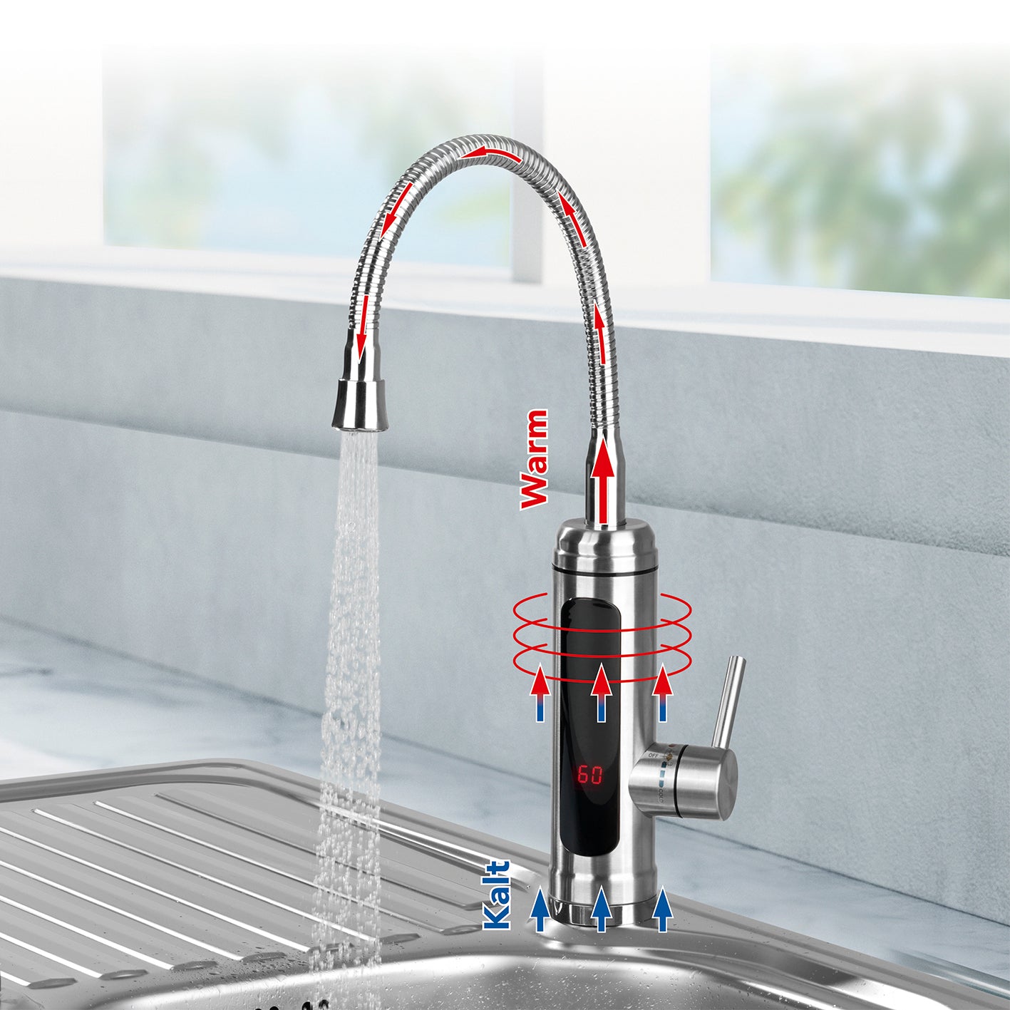 Warm- & Kaltwasserarmatur - 360° schwenkbare Wasserhahn-Aufsätze - Edelstahl