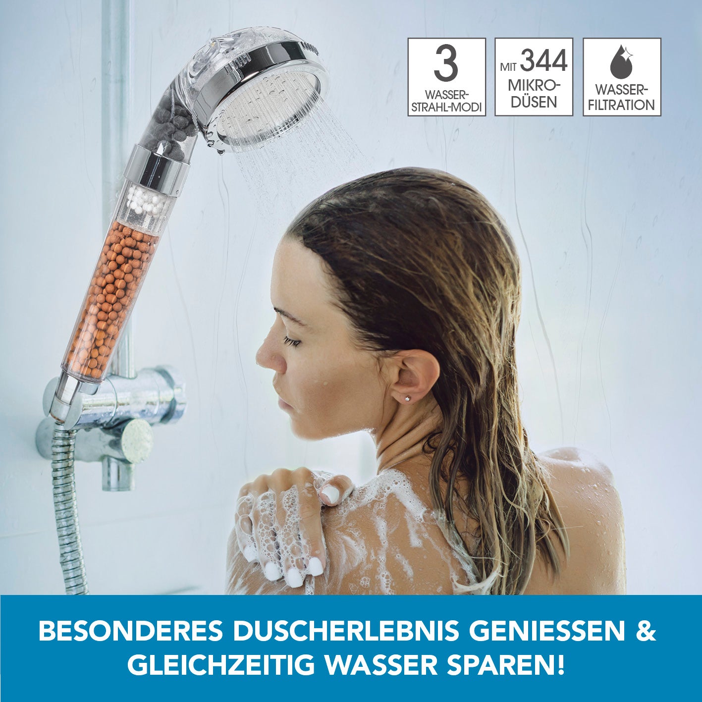 Duschkopf Spa - Mit Mineralperlen & 3 Wasserstrahl-Modi - 344 Düsen