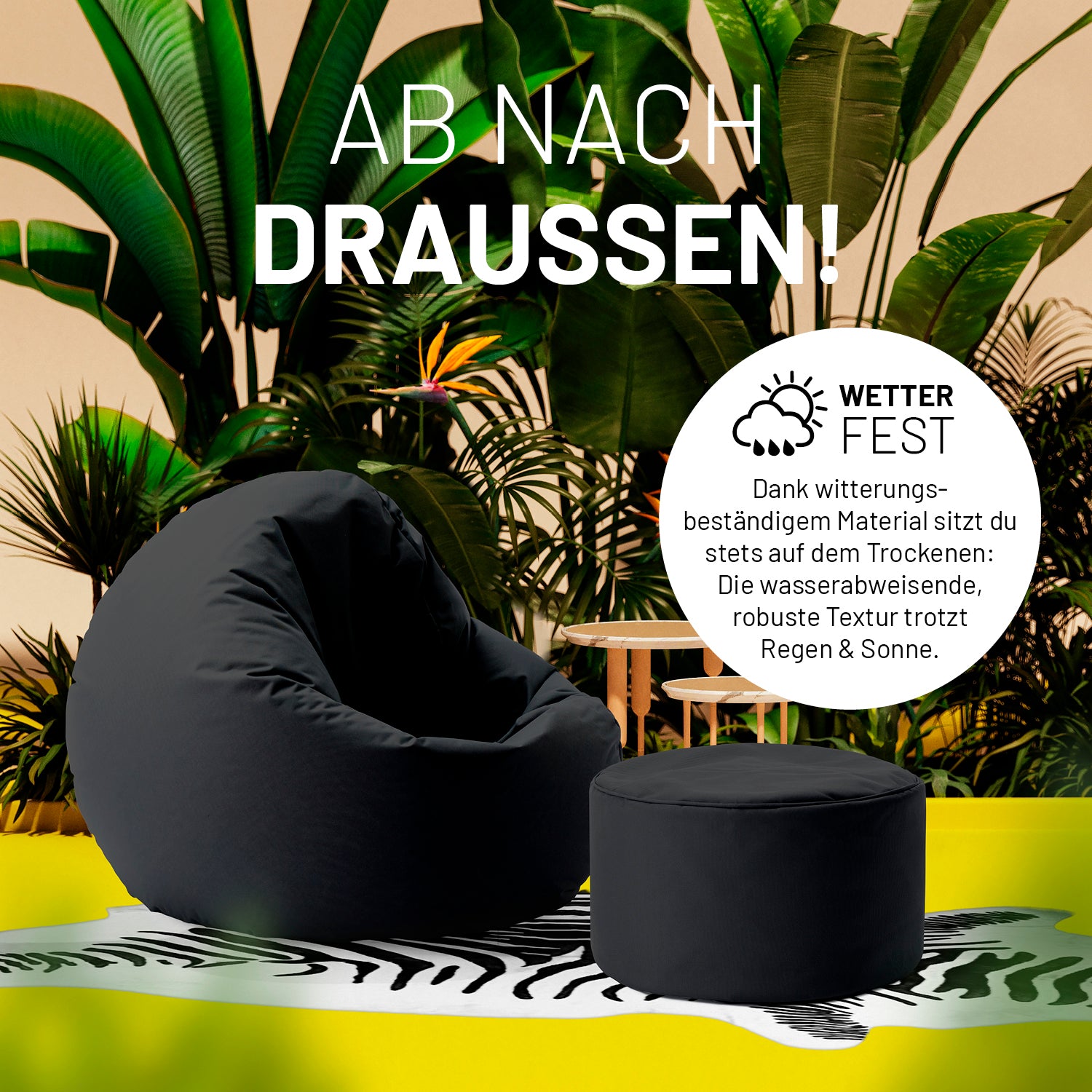 Sitzsack-Hocker/Pouf (50 L) - indoor & outdoor - Schwarz