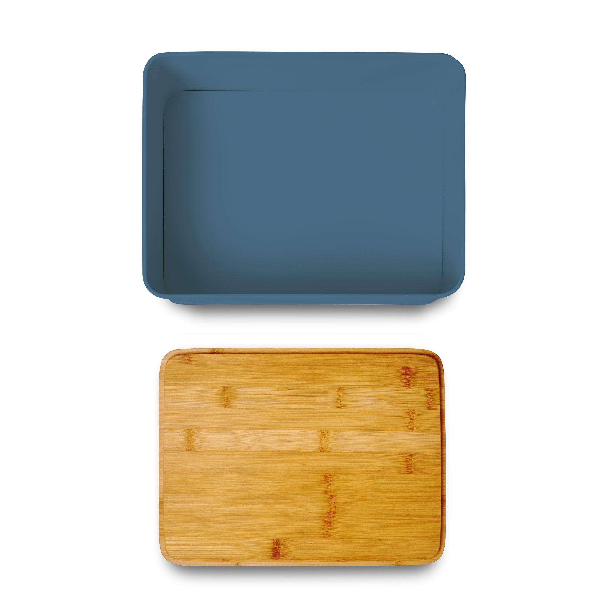 Cuisine Brotkasten aus Metall mit Bambus Deckel - Rechteckig 30,5 x 23,5 x 14 cm - Blau