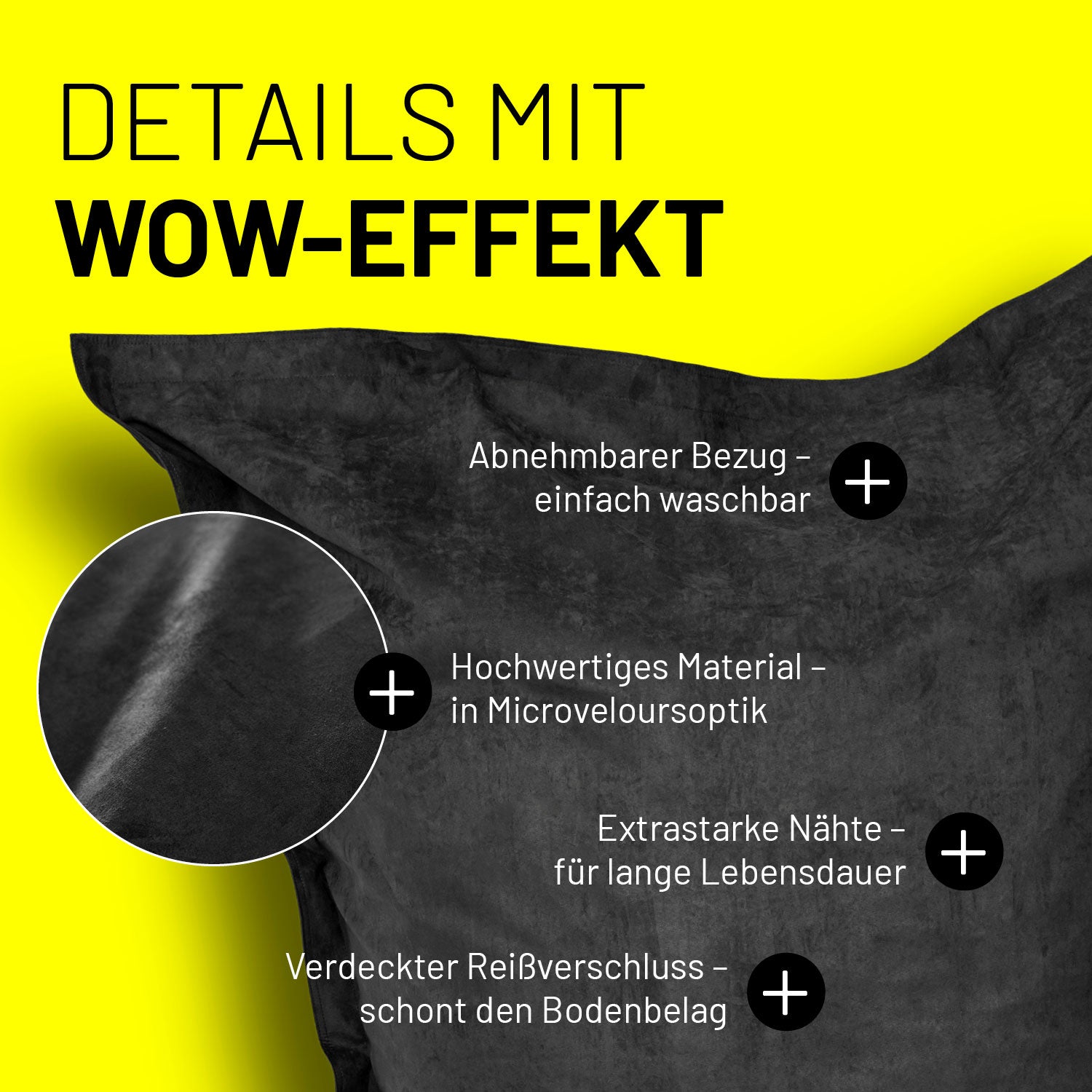 XXL Microvelours Sitzsack (380 L) - indoor - Schwarz