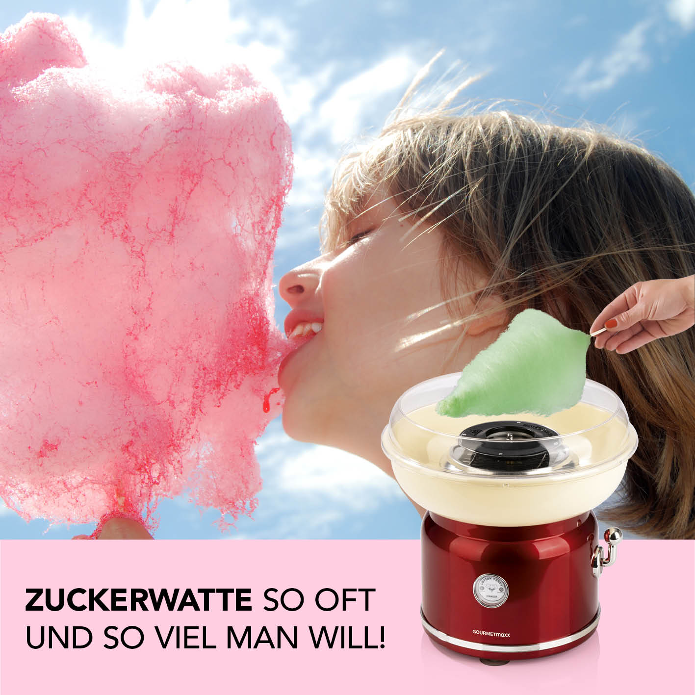 Zuckerwatte-Maschine - rot/vanille