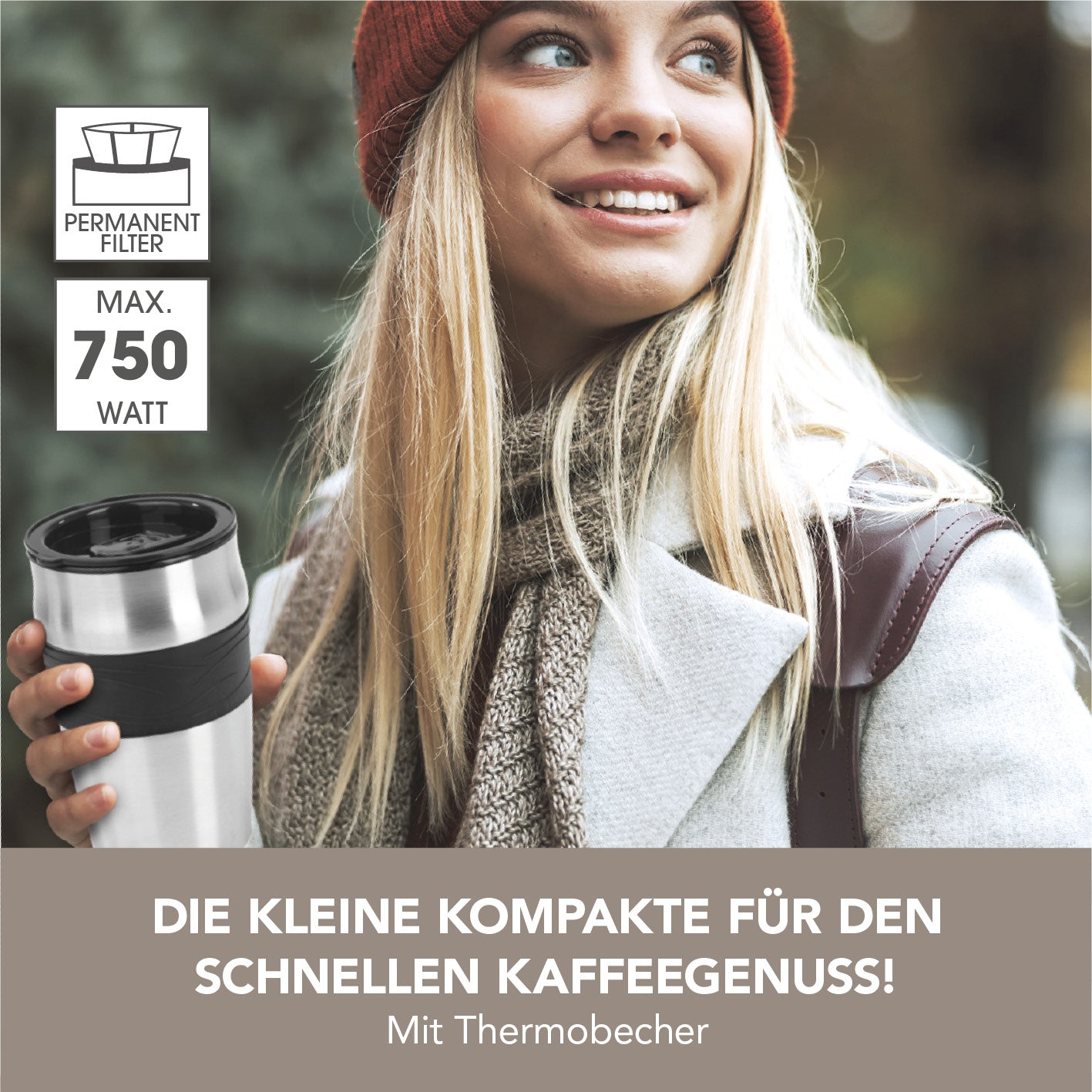 Single-Kaffeemaschine mit Thermobecher - schwarz/Edelstahl
