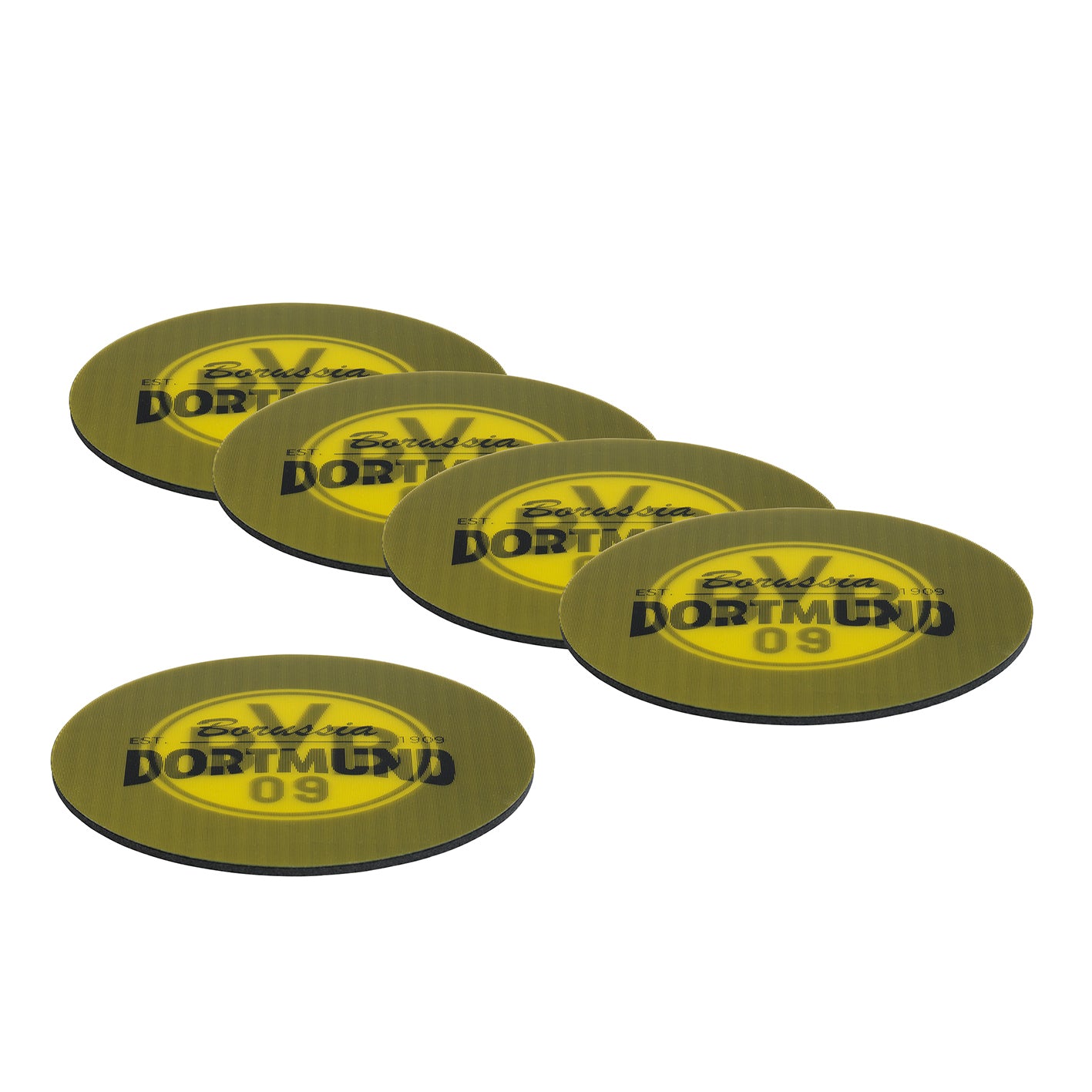 Untersetzer 3D - 10,5 x 10,5 cm - 5er-Set - gelb/schwarz mit Logo