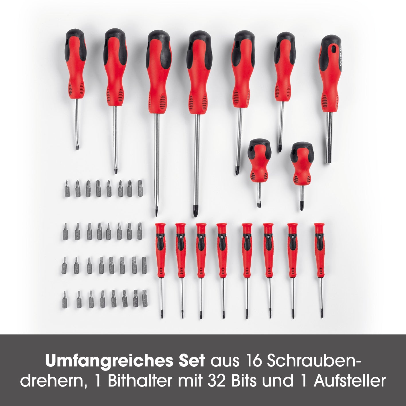 Schraubendreher- & Bitsatz-Set mit Ständer - 50-tlg. - rot/schwarz