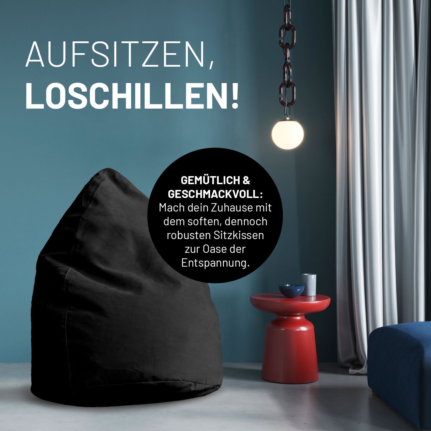 Luxury XL Sitzsack stylischer Beanbag - 120L Füllung - Schwarz