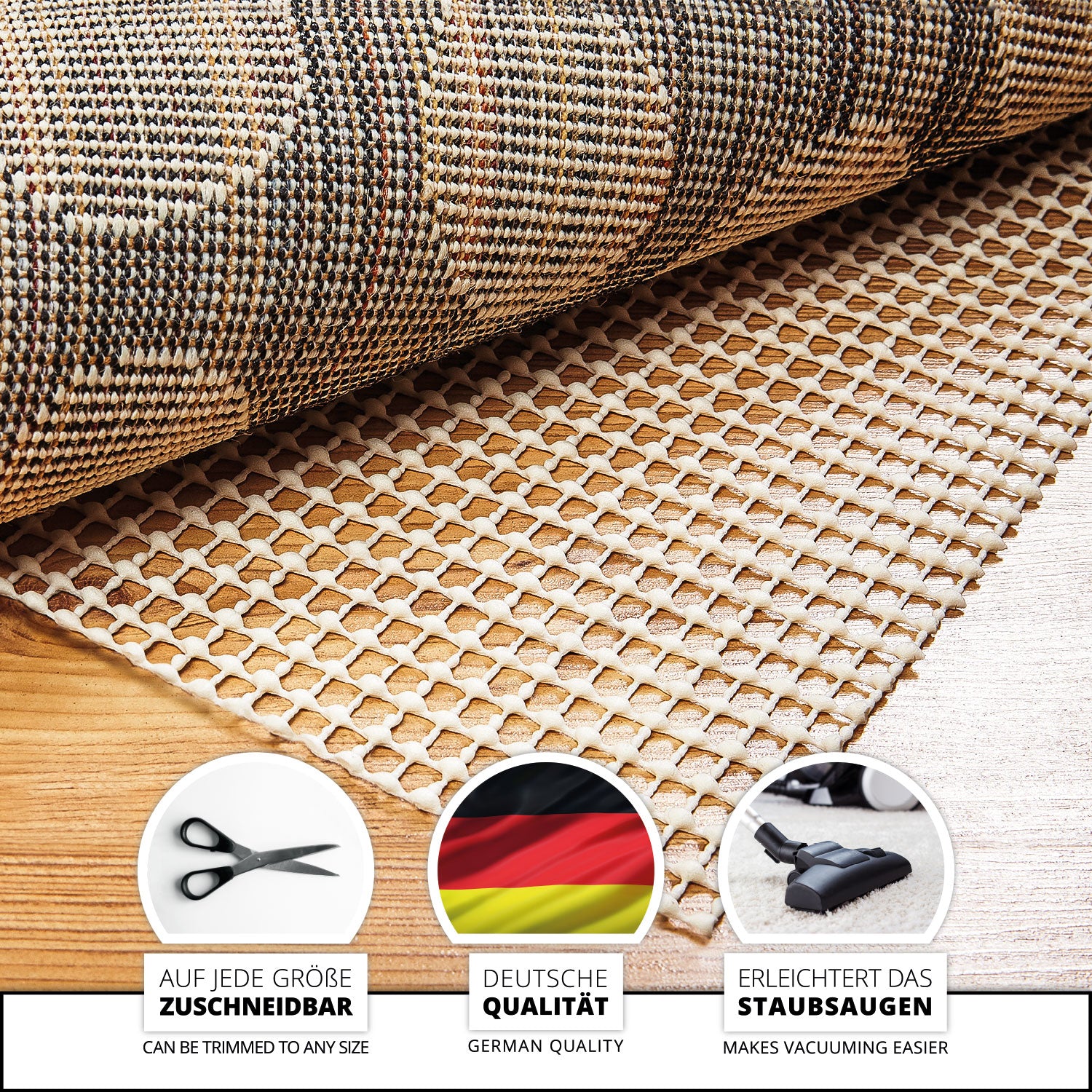 Teppichunterlage Antirutschmatte 160 x 225 cm - Rutschfeste Teppich Stopper Unterlage - Zuschneidbar & Atmungsaktiv